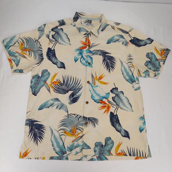 Tommy Bahama Men's Birds Eye View Tropical Hawaiian Silk Print Button Up Shirt L - Picture 1 of 6